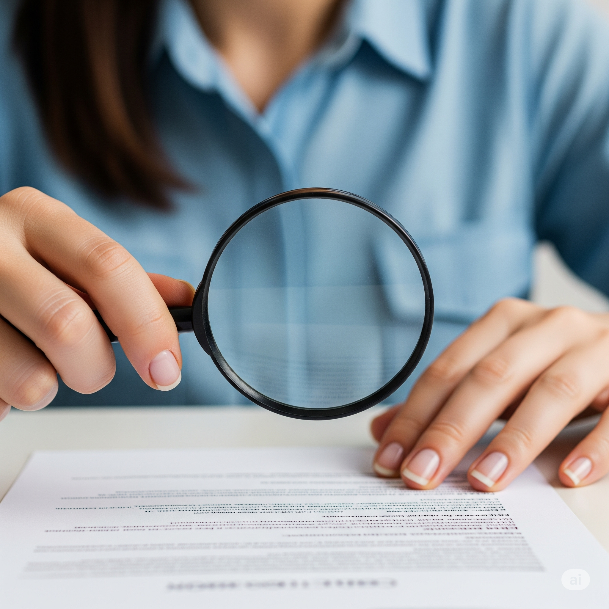 A person carefully reviewing the fine print of a credit card agreement with a magnifying glass, symbolizing the importance of analyzing terms when choosing between Credit One and Capital One for bad credit.