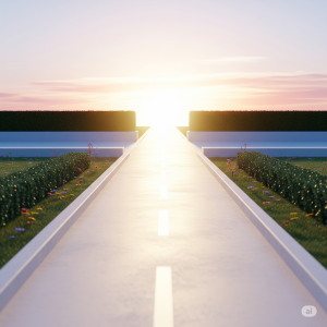 A clear, straight path leading to a bright horizon, symbolizing the secure journey to rebuilding credit by making the right financial choices.