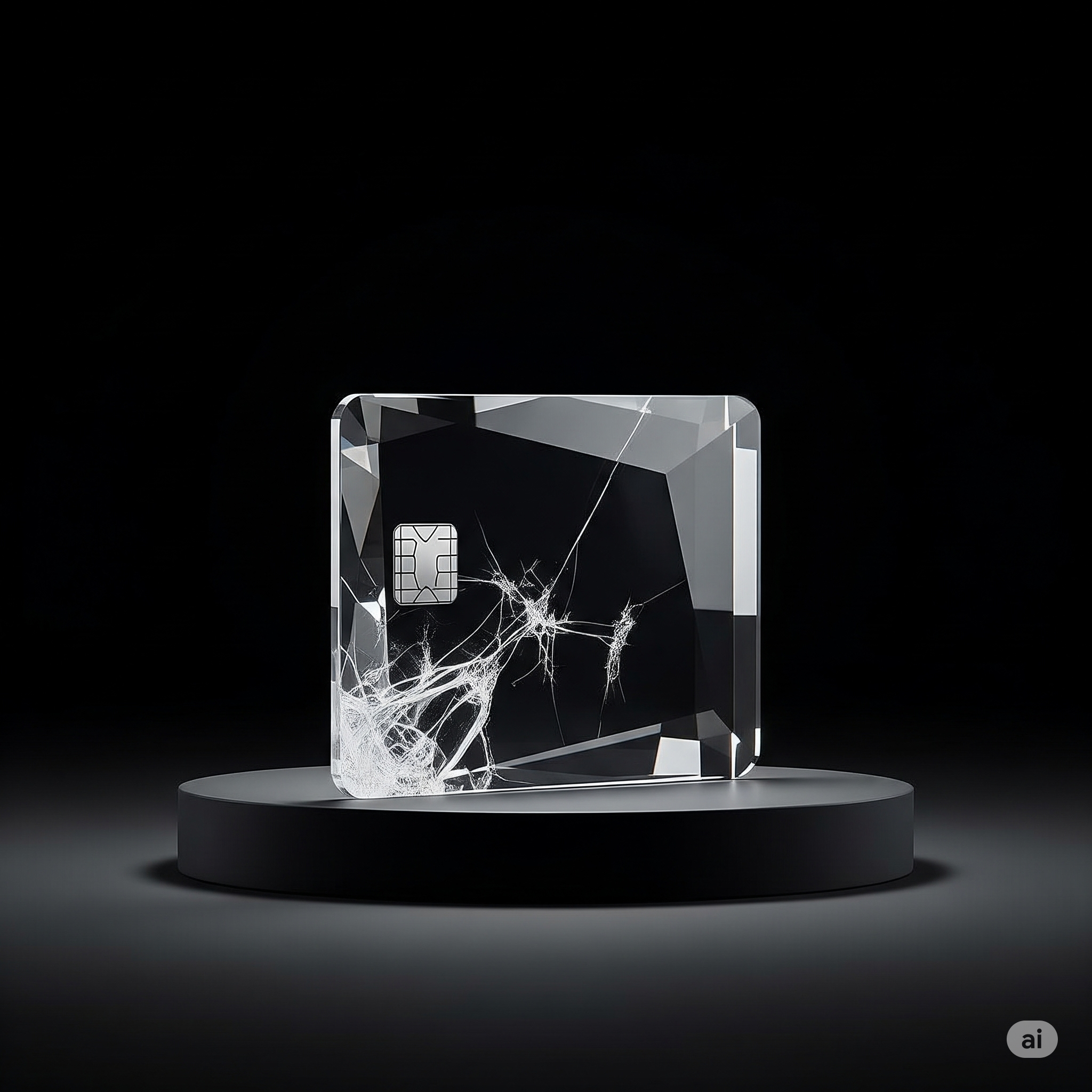 A conceptual image of a clear crystal credit card with internal fractures, symbolizing a financial product that appears pure but is fundamentally flawed.