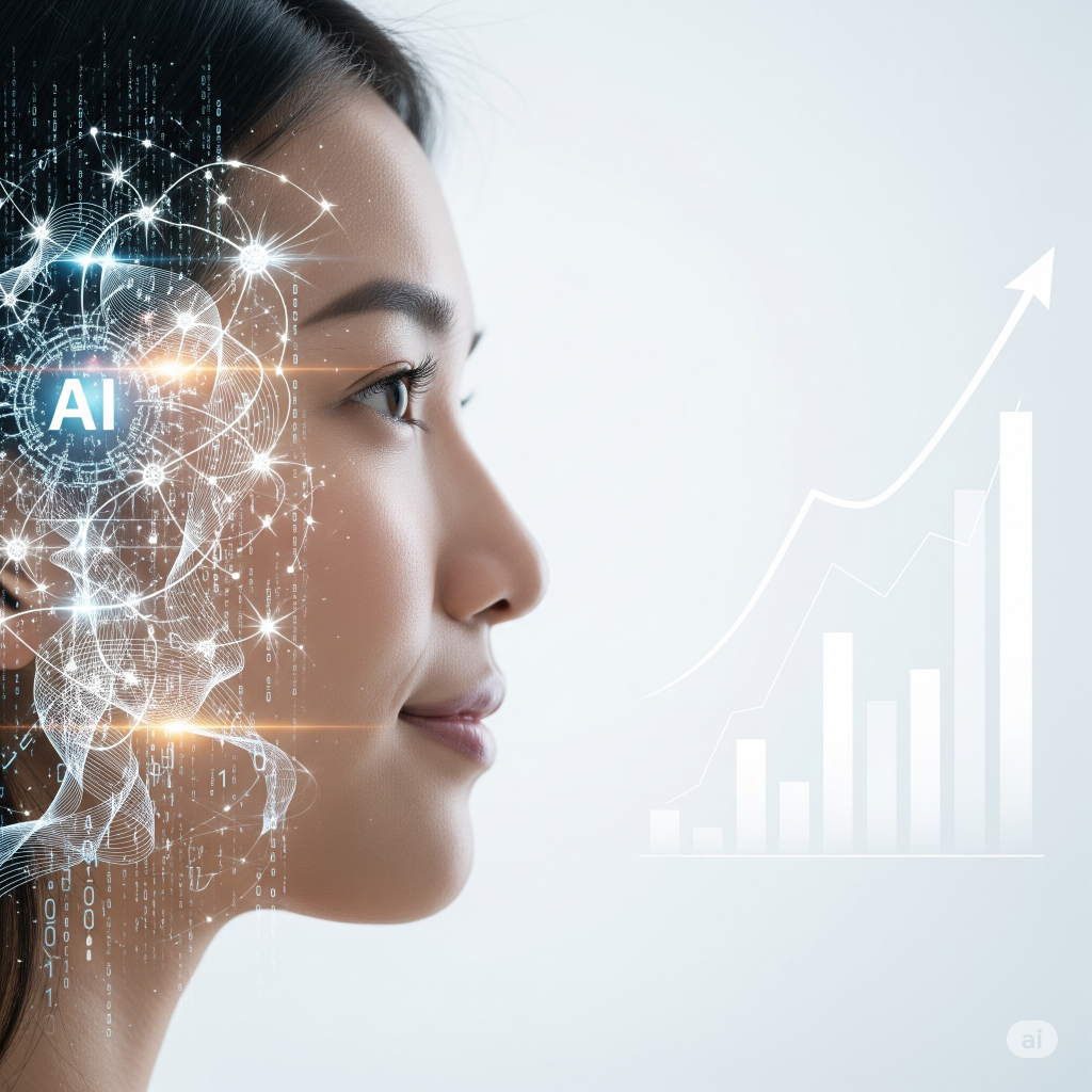 A conceptual image of a person's profile with a neural network pattern overlaid, symbolizing a human-AI partnership for financial growth.
