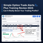 Detailed screenshot of a modern financial trading interface, titled 'Simple Option Trade Alerts Plus Training Review 2024: Can It Really Boost Your Trading Profits?'. It displays options trading data, highlighting a 'Call' option with text 'Discover How Simple Option Trade Alerts Can Lead to Substantial Profit.' The interface includes a price history chart and indicators, featuring a professional blue, gray, and white design.