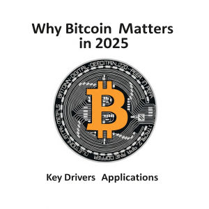 Stylized Bitcoin coin with text "Why Bitcoin Matters in 2025: Key Drivers and Applications